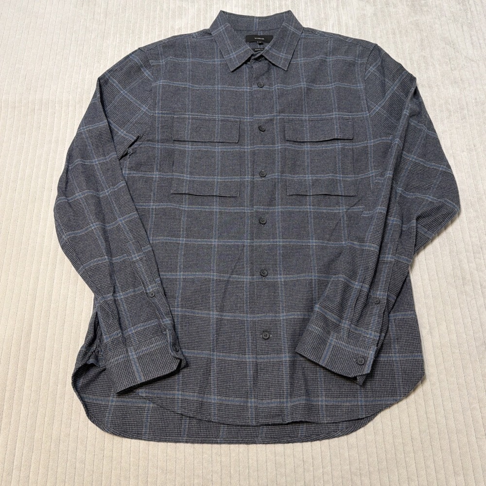 VINCE Shirt Mens Medium Plaid Long Sleeve Casual Office Preppy Classic Fit